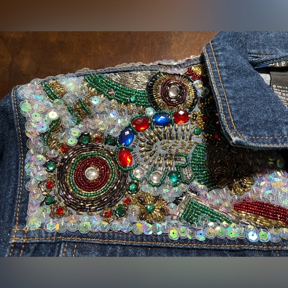 I.B. Diffusion 90’s Vintage Denim Beaded Sequined Embellished Jacket Size 6 - Picture 2 of 10